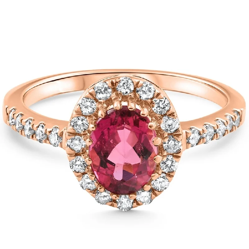 Engagement rings with matte finish rose gold -1 1/2Ct Oval Ruby Halo Diamond Ring Gold Lab Grown