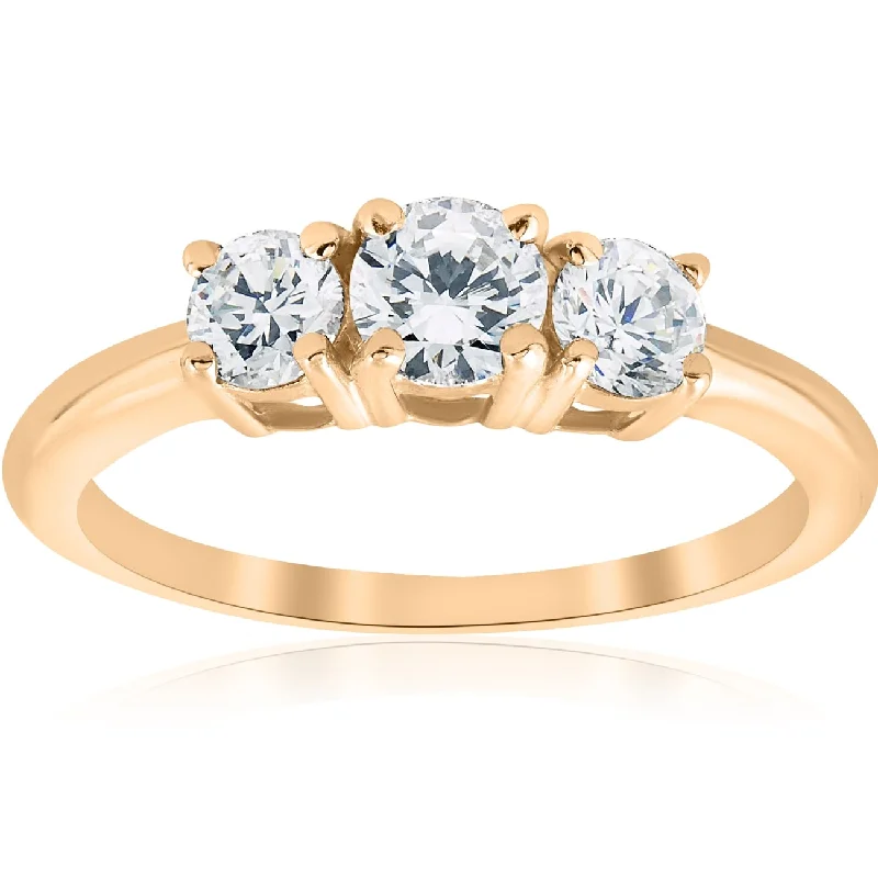 Engagement rings with vine-inspired topaz bands -1ct 3 Stone Diamond Engagement Round Cut Ring Yellow Gold