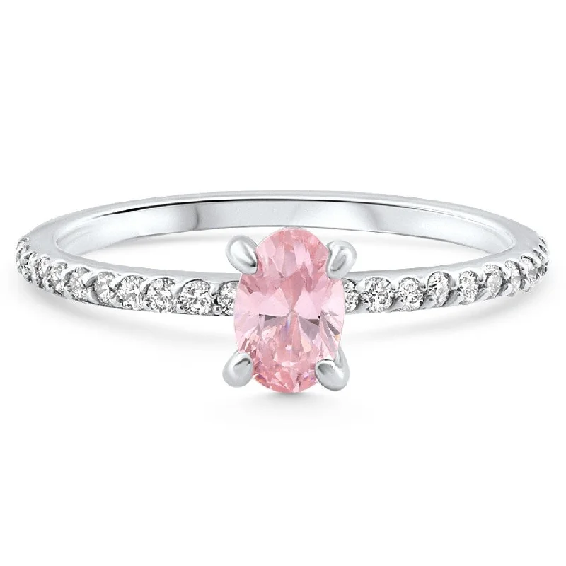 Engagement rings with vintage-inspired claw prongs -1Ct Accent Side Diamond & Oval Pink Topaz Ring Gold Lab Grown