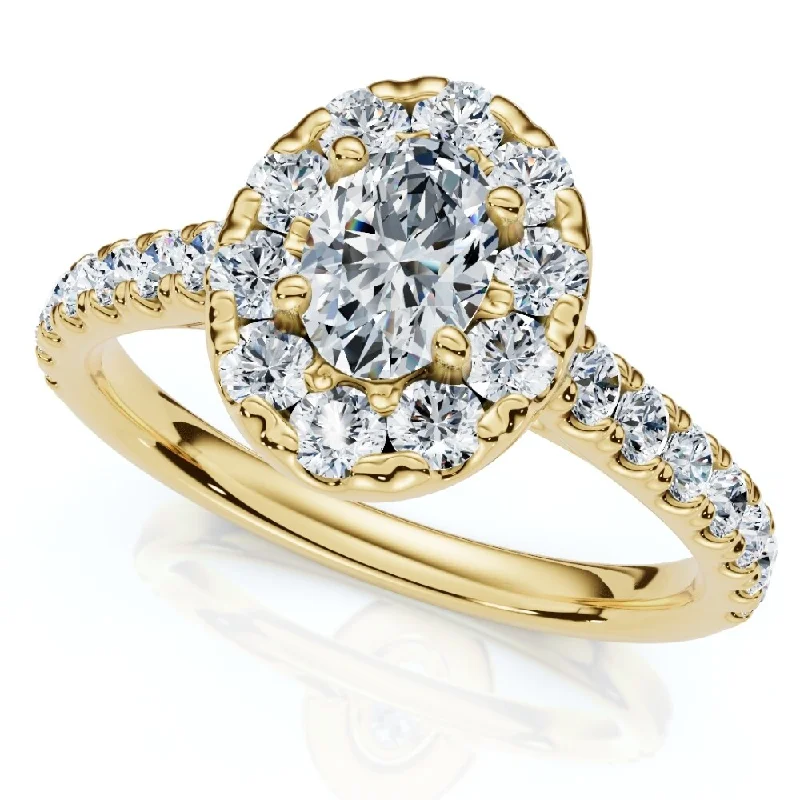 Engagement rings with rose-cut sapphire for vintage -1Ct Natural Oval Diamond Halo Engagement Ring in Yellow Gold