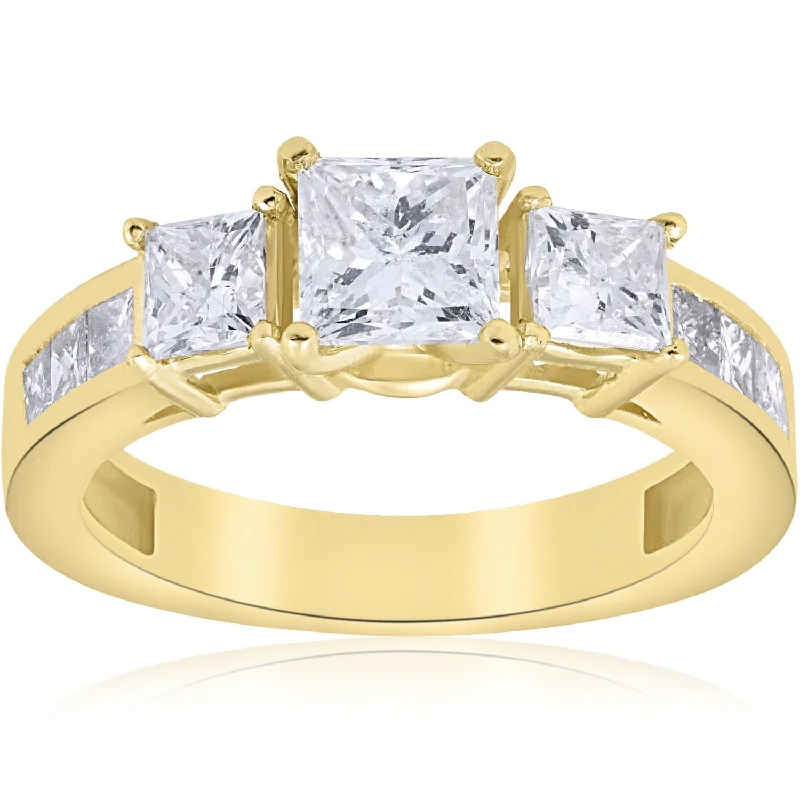 Engagement rings with halo of vibrant citrine -2 1/2 ct Princess Cut Diamond Engagement Ring Yellow Gold