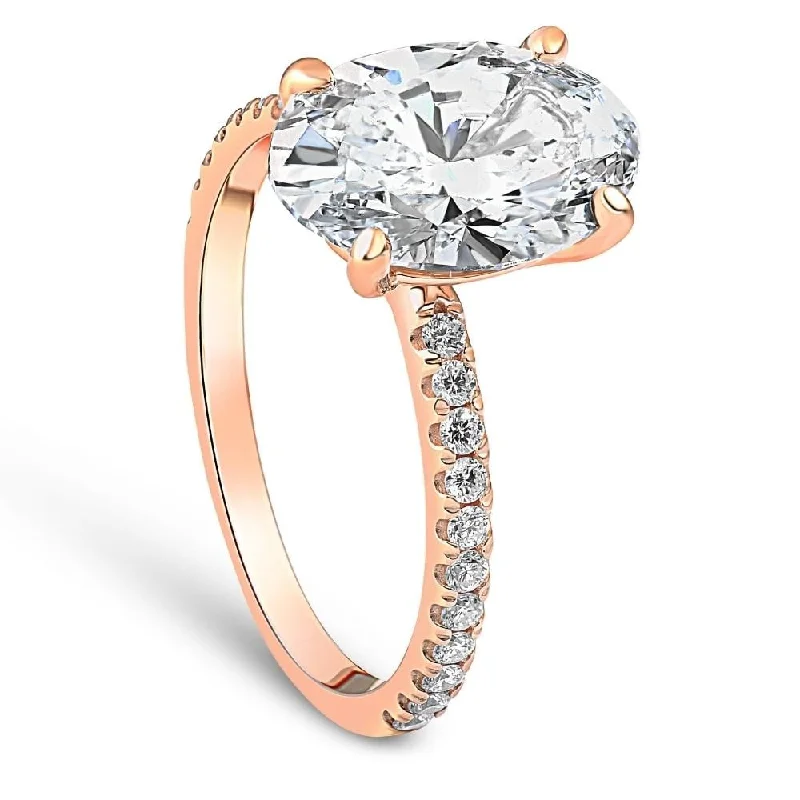 Engagement rings with yellow gold raw topaz -2 1/2Ct Oval Diamond Engagement Ring Rose Gold Lab Grown