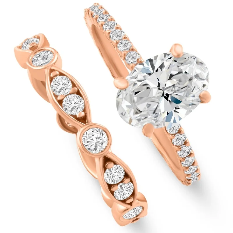 Engagement rings with bold coral for vibrancy -2 3/4Ct Oval Diamond Engagement Wedding Ring Set Rose Gold Lab Grown