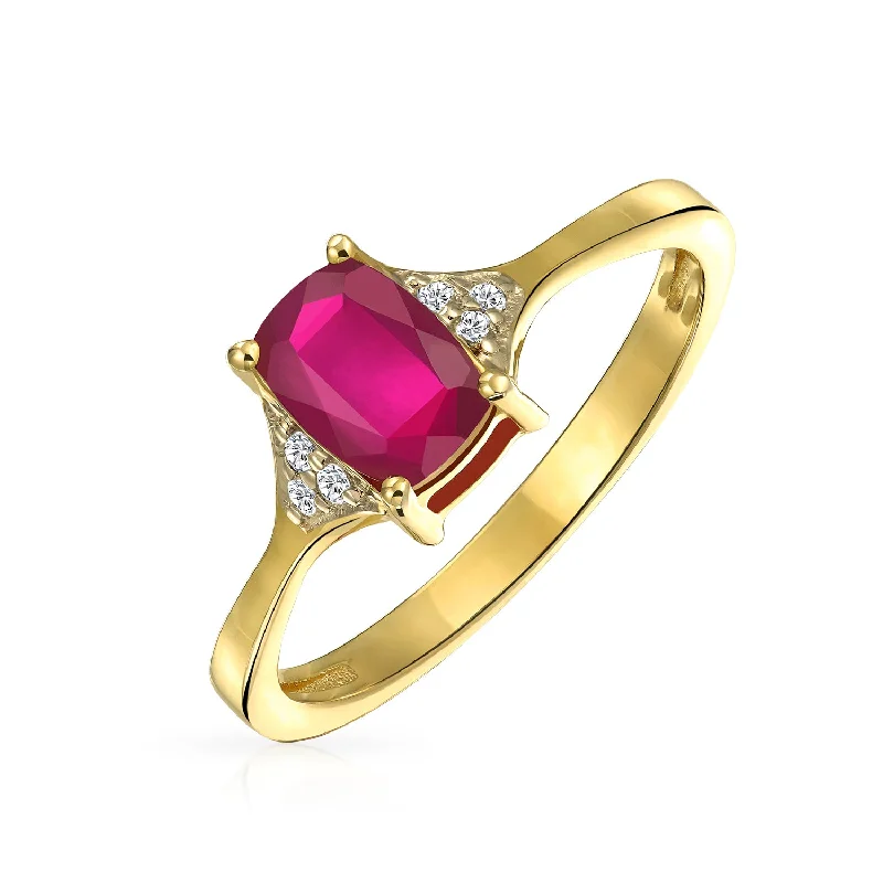 Engagement rings with faceted citrine for shine -2.34CT Red Ruby Emerald Cut Engagement Ring with Zircon in 14K Gold Plated Silver