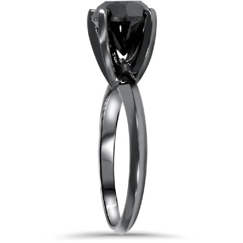 Engagement rings with spiral onyx for edge -2ct Black Diamond Solitaire Engagement Ring Black Gold