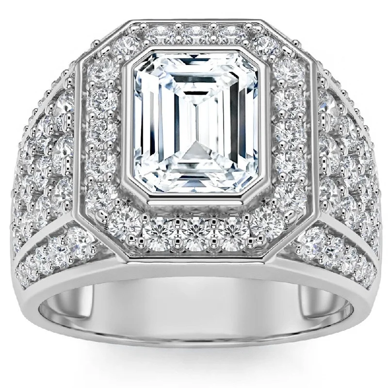 Engagement rings with hidden aquamarine stone accents -3Ct Emerald Cut Diamond Men's Ring in White, Yellow or Rose Gold Lab Grown