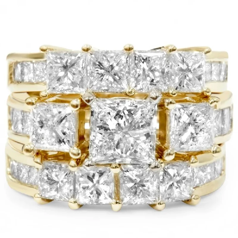 Engagement rings with classic pave garnet bands -4 1/3ct Princess Cut Enhanced Diamond Engagement Guard Ring Set Yellow Gold