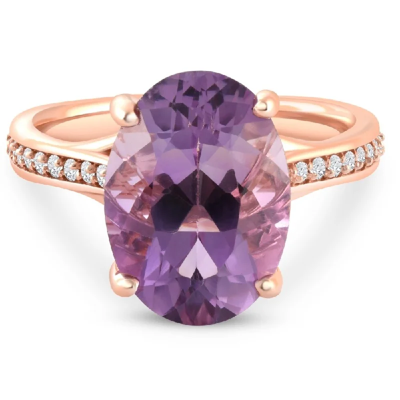 Engagement rings with bold citrine for vibrancy -4 1/5Ct TW Amethyst & Diamond Ring in White, Yellow, or Rose Gold