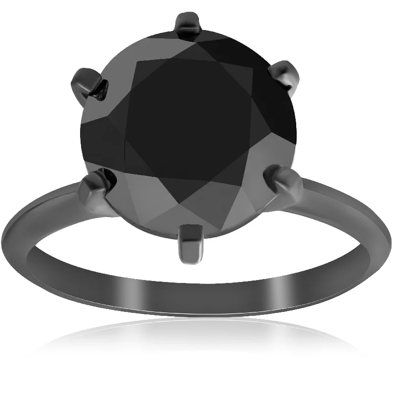 Custom engagement rings with engraved floral bands -5 1/2ct Black Diamond Solitaire Engagement Ring Black Gold