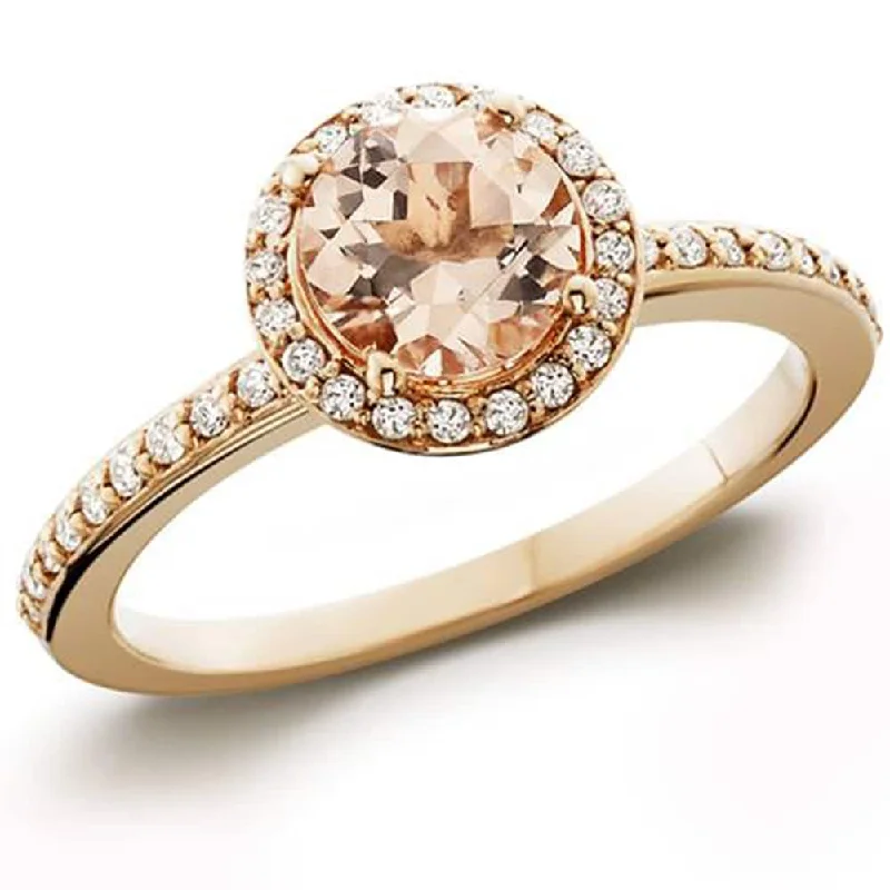 Engagement rings with bold labradorite center stones -7/8ct Morganite & Diamond Halo Engagement Ring Rose Gold