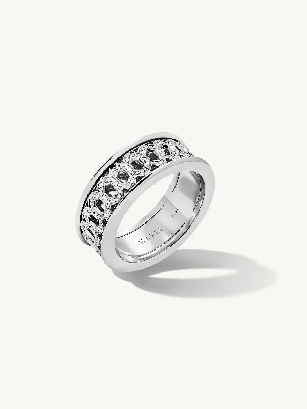 Engagement rings with crisscross onyx band designs -Amanti Infinity Spinning Ring With Pavé-Set Brilliant White Diamonds In Platinum