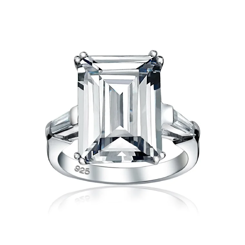 Silver engagement rings with affordable peridot gems -Art Deco Style 10CT Emerald Cut Engagement Ring, Sterling Silver, Gold Plated