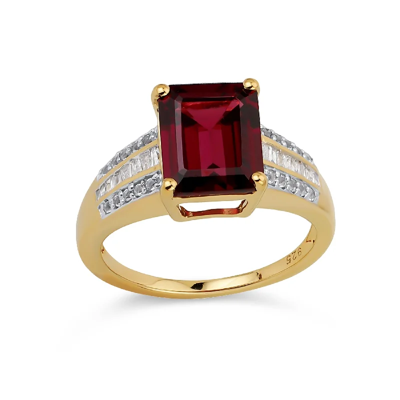 Engagement rings with heart-shaped garnet for love -Art Deco 3CT Red Rhodolite Garnet Engagement Ring 14K Gold Vermeil Silver