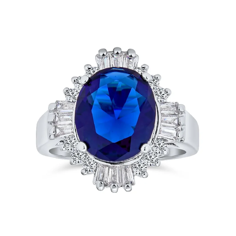 Engagement rings with heart-shaped garnet for love -Art Deco Royal Blue Cocktail Statement Ring with CZ Simulated Sapphire