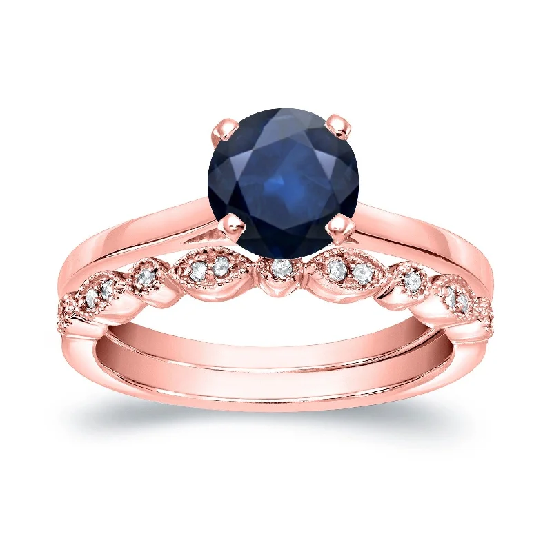 Engagement rings with classic round sapphire brilliance -Auriya 14k Gold 7/8ctw Vintage Solitaire Sapphire Engagement Ring Set 1/6ctw