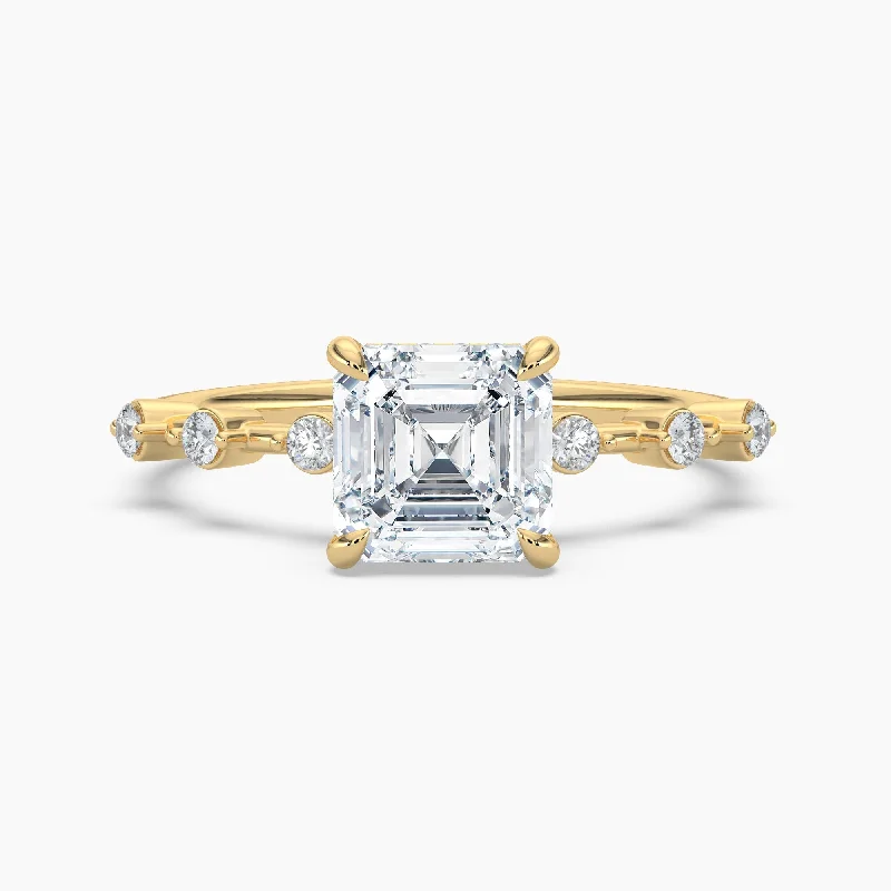 Engagement rings with vine-inspired topaz bands -Auriya 14k Gold Asscher Lab Grown Diamond Station Hidden Halo Engagement Ring 1.00 to 5.00 ct. tw. (F-G, VS)