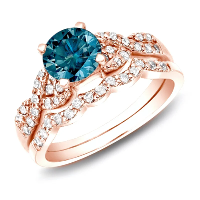 Engagement rings with two-tone sapphire bands -Auriya 14k Rose Gold 1ctw Braided Blue Diamond Engagement Ring Set