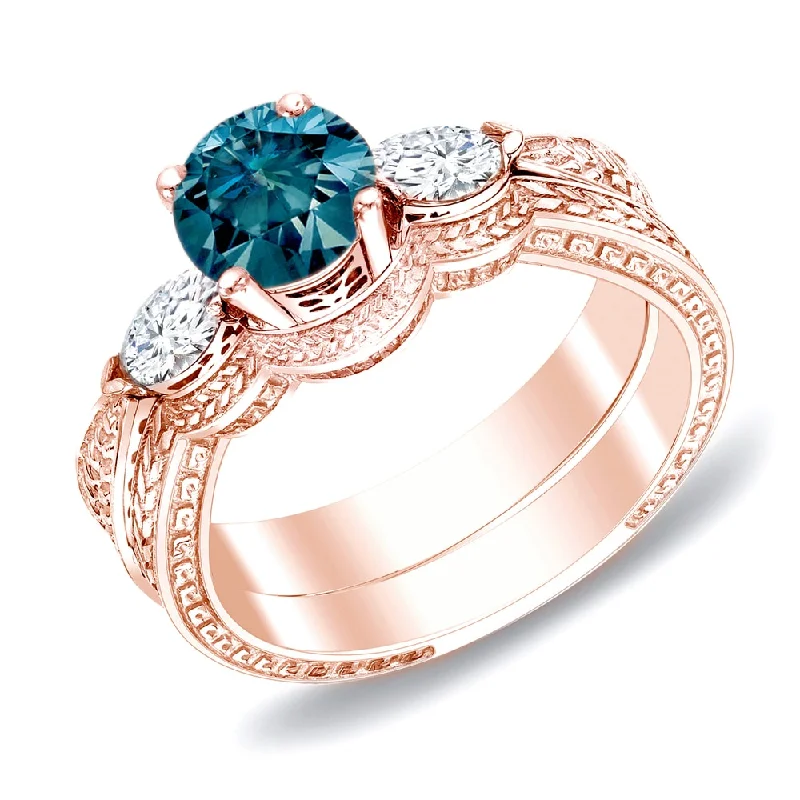 Engagement rings with radiant malachite for swirls -Auriya 14k Rose Gold 4/5ctw Blue Diamond 3-stone Engagement Ring Set