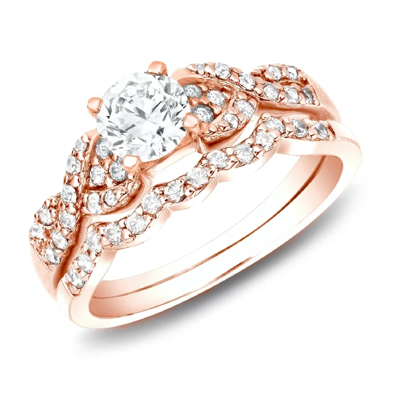 Engagement rings with rose-cut ruby for drama -Auriya 3/4ctw Braided Twist Diamond Engagement Ring Set 14k Rose Gold