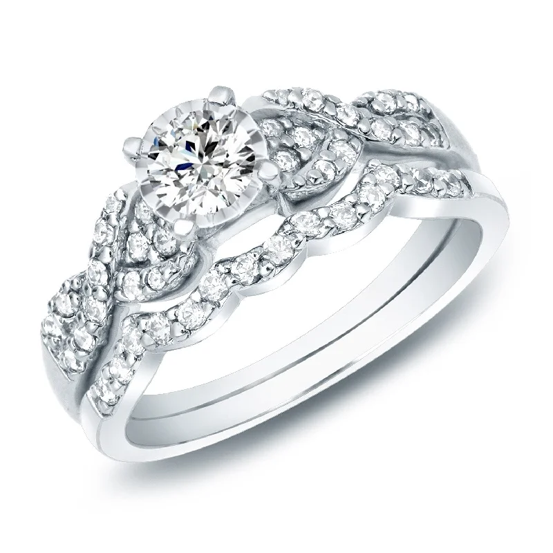 Engagement rings with east-west moonstone settings -Auriya 3/5ctw Braided Twist Diamond Engagement Ring Set 14k Gold