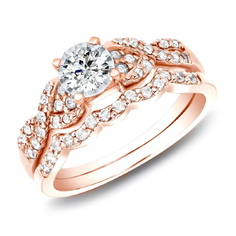 Engagement rings with classic pave garnet bands -Auriya 3/5ctw Braided Twist Diamond Engagement Ring Set 14k Rose Gold