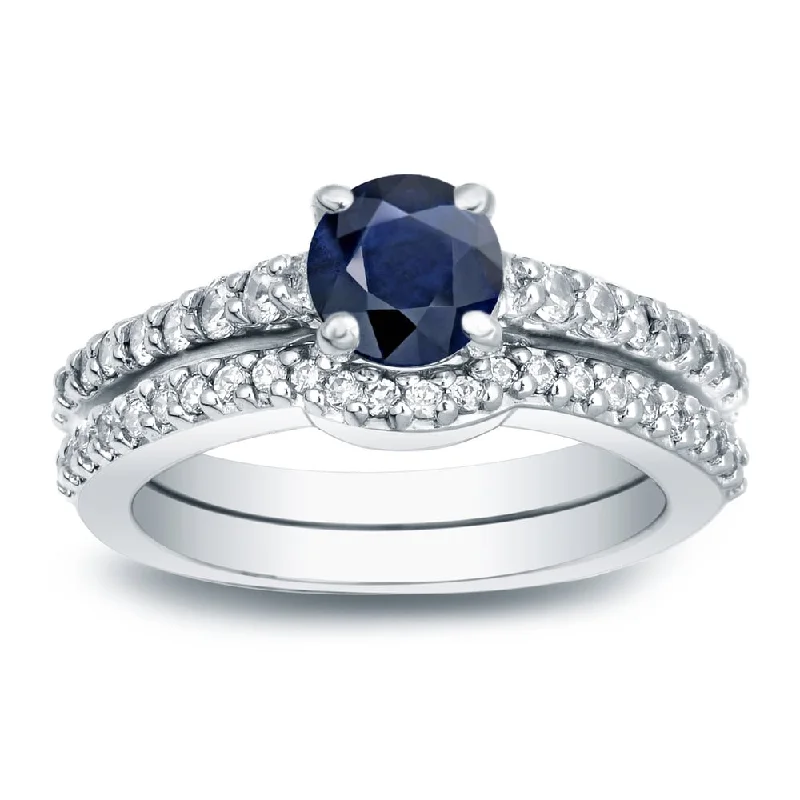 Engagement rings with classic round sapphire brilliance -Auriya Platinum 1/2ct Blue Sapphire and 1/2ct TDW Diamond Engagement Ring Set