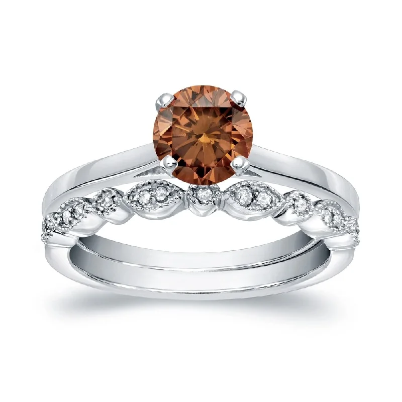 Engagement rings with bold coral for vibrancy -Auriya Vintage Stackable 3/4ctw Solitaire Brown Diamond Engagement Ring Set 14K Gold