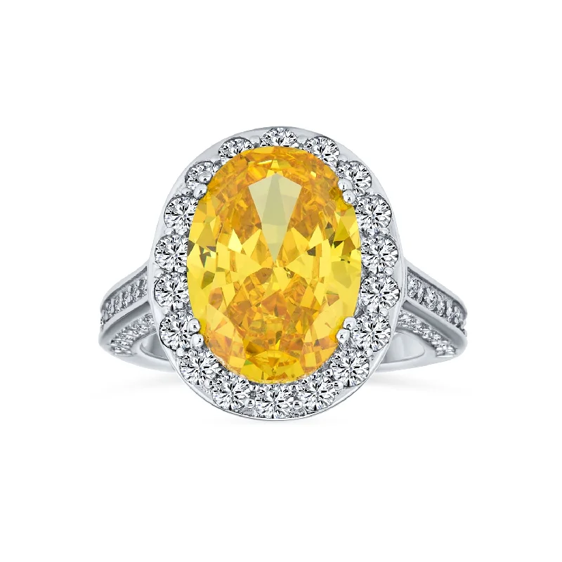 Engagement rings with cathedral-set ruby stones -6CT Canary Yellow Oval Halo AAA CZ 925 Silver Engagement Ring with Pave Band