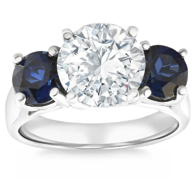 Engagement rings with vintage amethyst center stones -Certified 4Ct Diamond & Blue Sapphire Engagement Ring Gold Lab Grown