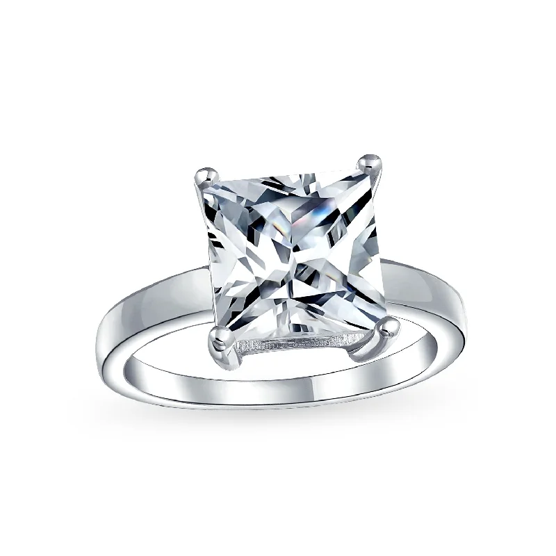 Engagement rings with vintage-inspired claw prongs -Classic 3CT Princess Cut Solitaire Engagement Ring in Sterling Silver