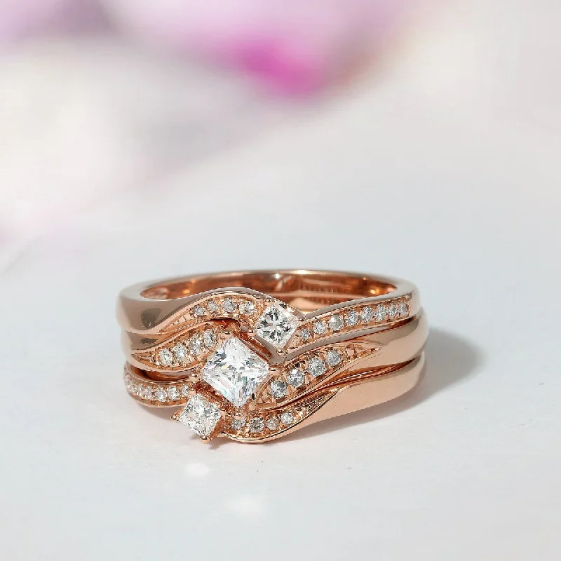 Engagement rings with rose quartz for romance -De Couer 14k Rose Gold 1ct TDW Diamond Bridal Ring Set