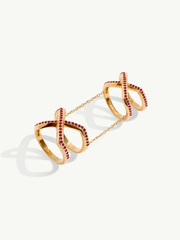 Engagement rings with vintage oxidized gold finish -Exquis Gemini Infinity Ring With Pavé-Set Brilliant Rubies In 18K Yellow Gold