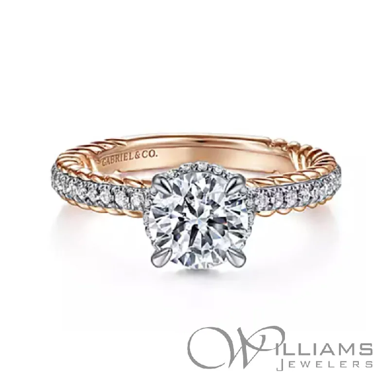 Engagement rings with sleek rose gold twists -Gabriel & Co. Hampton 14 Karat Diamond Engagement Ring