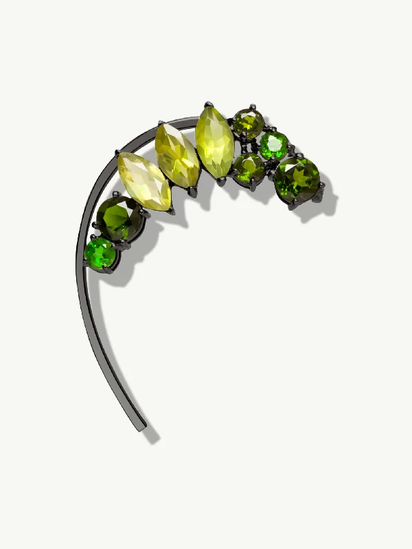 Engagement rings with yellow gold floral halos -Isadora Ear Cuff with Vibrant Green Precious Gemstones In Blackened Silver