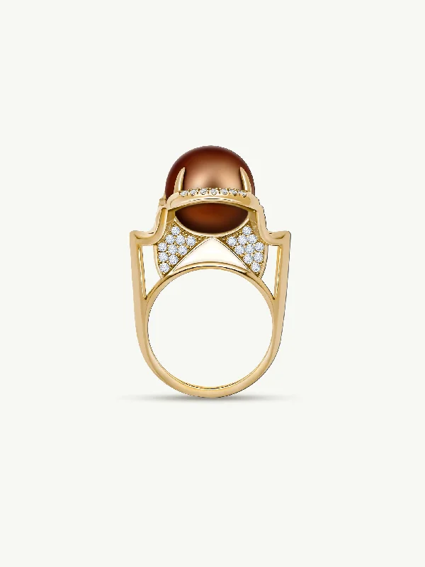 Platinum engagement rings featuring bold turquoise gems -Isis Goddess Ring With Japanese Akoya Chocolate Pearl & Pavé-Set Brilliant White Diamonds In 18K Yellow Gold