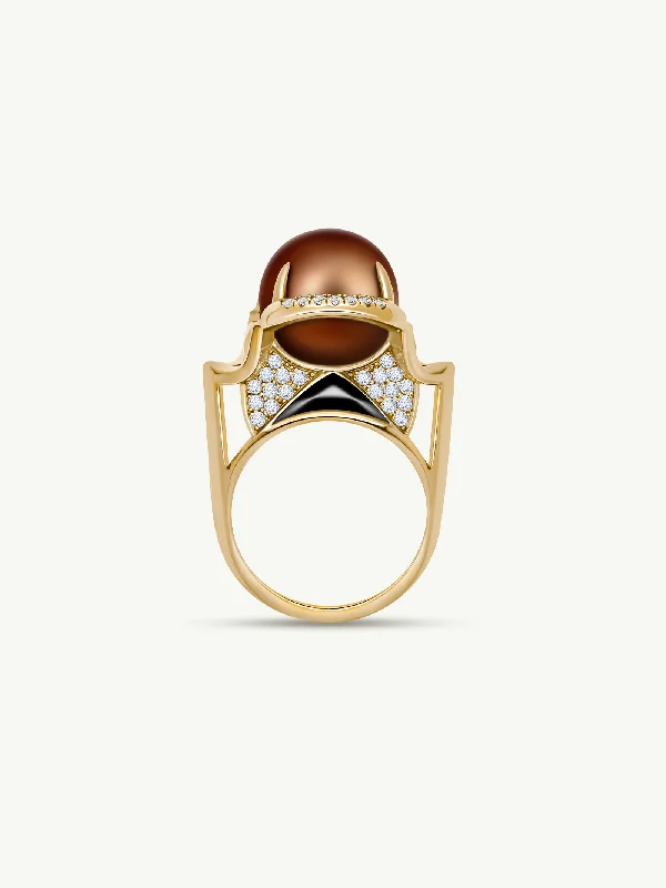 Engagement rings with pearl accents for elegance -Isis Goddess Ring With Japanese Akoya Chocolate Pearl & Pavé-Set Brilliant White Diamonds In 18K Yellow Gold