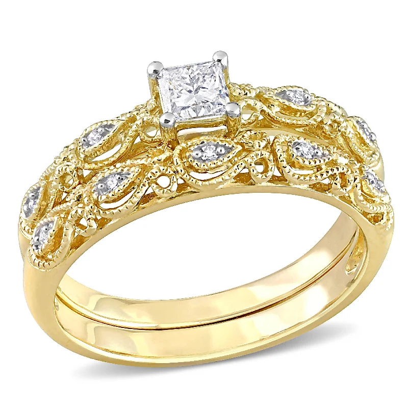 Gold engagement rings with pear-cut sapphire gems -Miadora 1/3ct TDW Diamond Bridal Ring Set in 10k Yellow Gold