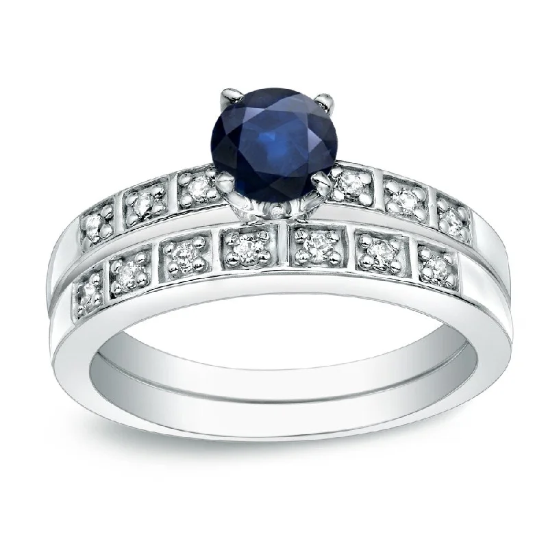 Engagement rings with floral-inspired sapphire bands -Platinum 4/5ct Sapphire and 1/5ct TDW Diamond Engagement Ring Set by Auriya