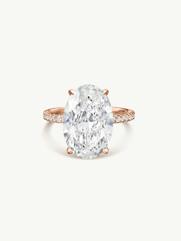 Engagement rings with yellow gold floral halos -Suma Oval-Shaped Brilliant Cut White Diamond Engagement Ring In 18K Rose Gold