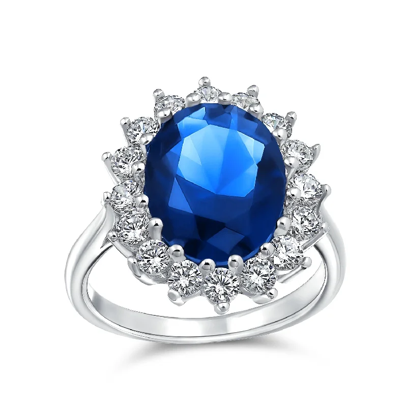 Engagement rings with star sapphire for glow -Vintage Style 4CT Royal Blue CZ Sapphire Halo Engagement Ring Sterling Silver