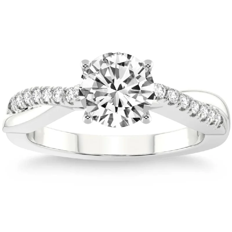 Engagement rings with twisted bands and diamonds -VS 1 1/4Ct Moissanite & Lab Grown Diamond Engagement Twist Ring in Gold