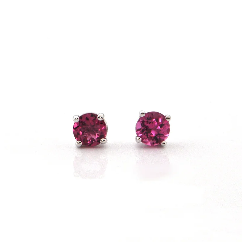 Stud Earrings for Travel Look -1.00 CT Pink Tourmaline and 18K White Gold Stud Earrings