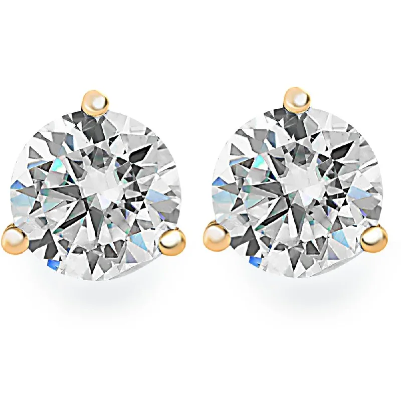 Stud Earrings with Crown Designs -1.00Ct Round Brilliant Cut Natural Diamond Stud Earrings in 14K Gold Martini Setting