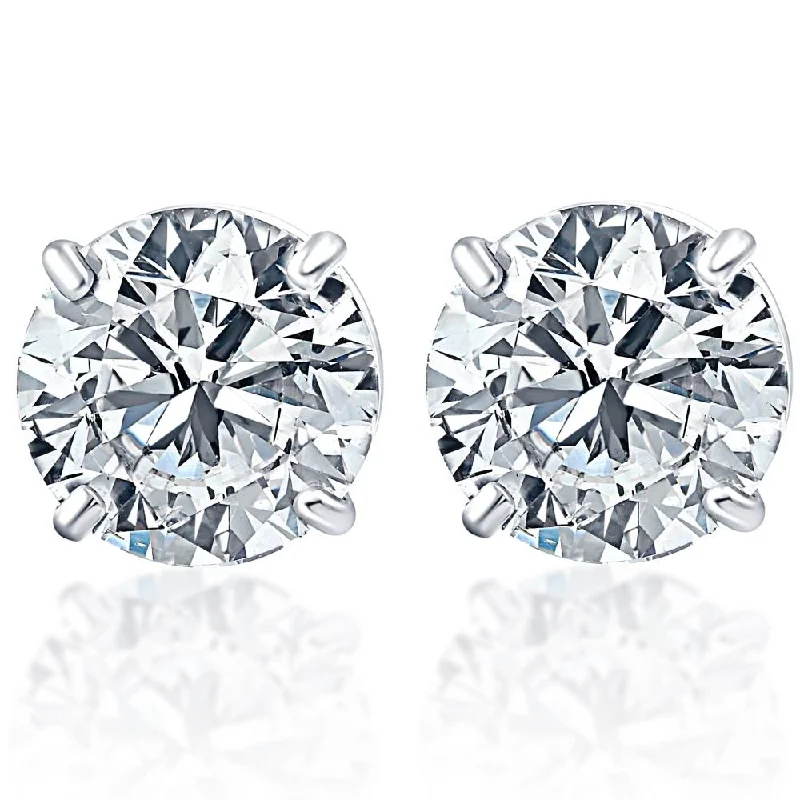 Stud Earrings with Hammered Finish -1.00Ct Round Brilliant Cut Natural Quality VS2-SI1 Diamond Stud Earrings in 14K Gold Basket Setting