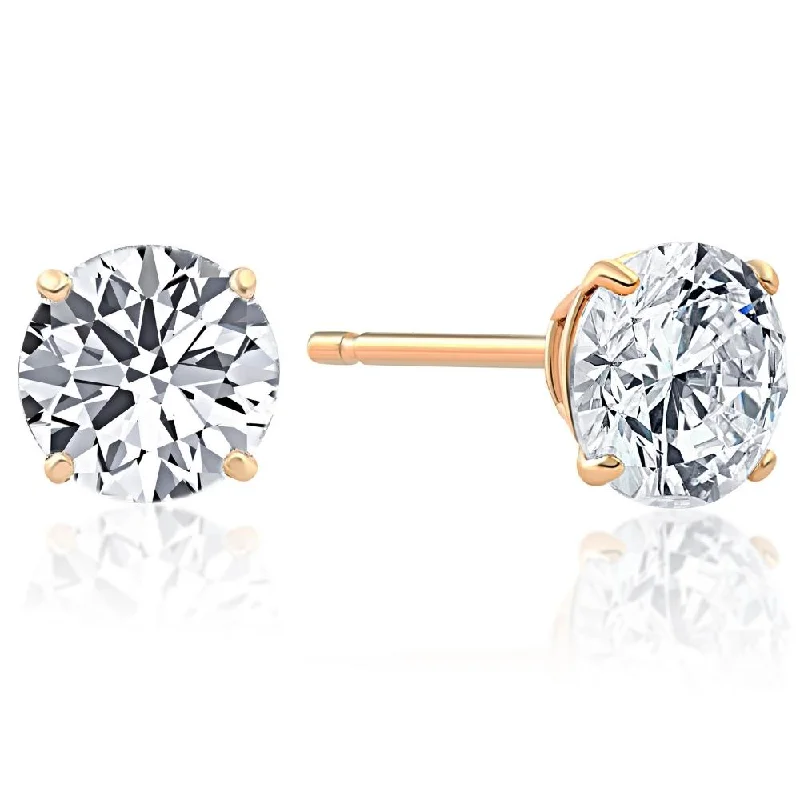 Stud Earrings with Crown Designs -1.00Ct Round Brilliant Cut Natural Quality VS2-SI1 Diamond Stud Earrings in 14K Gold Classic Setting