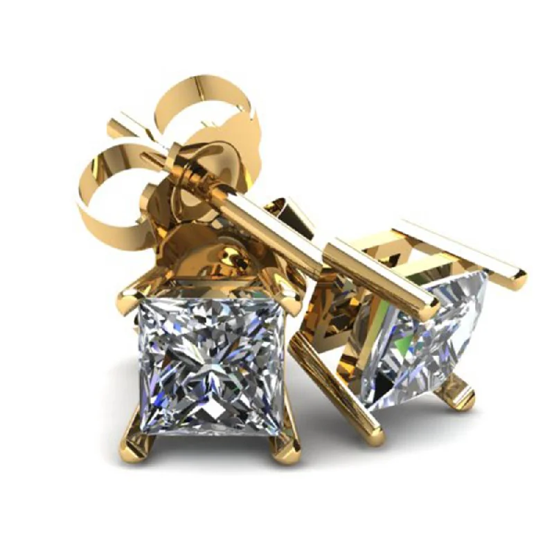 Detachable Stud Earrings with Charms -1.00Ct Square Princess Cut Natural Diamond Stud Earrings in 14K Gold Basket Setting