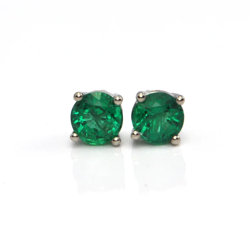 Stud Earrings with Abstract Designs -1.07 CT Round Faceted Zambian Emerald Stud Earrings