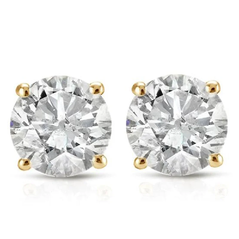 Stud Earrings with Star Motifs -1 1/2 ct Round Diamond Stud Earrings in 14K Yellow Gold with Screw Backs