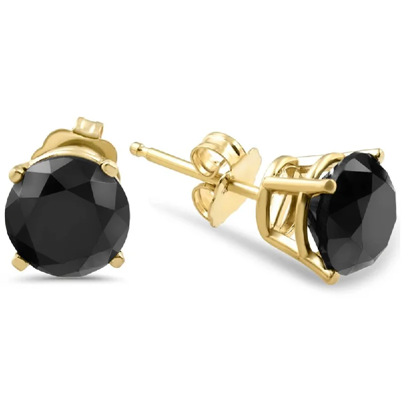 Stud Earrings for Travel Look -1 1/2ct Black Diamond Stud Earrings Yellow Gold