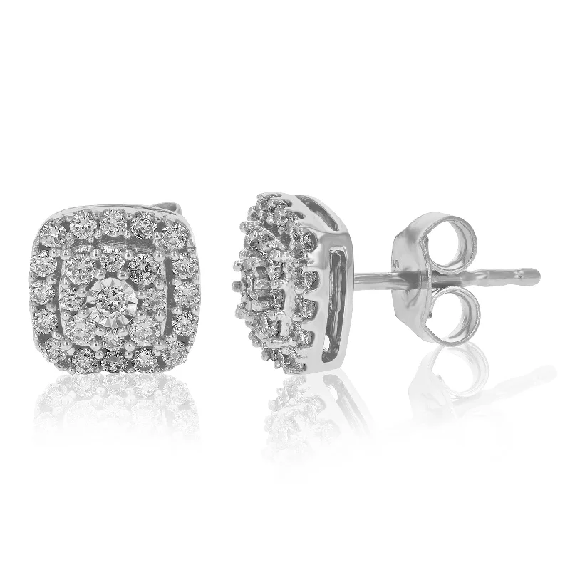 Stud Earrings for Beach Outfit -1/2 cttw Round Lab Grown Diamond .925 Sterling Silver Stud Earrings Prong Set